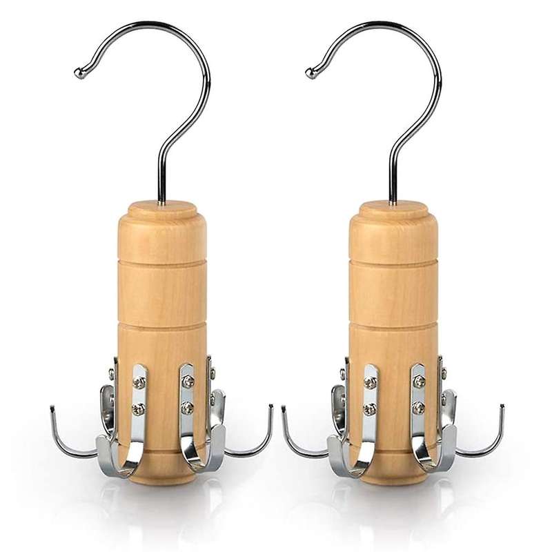 2pcs Wooden Belt Tie Rack Scarf Hanger for Closet, 6 Hooks
