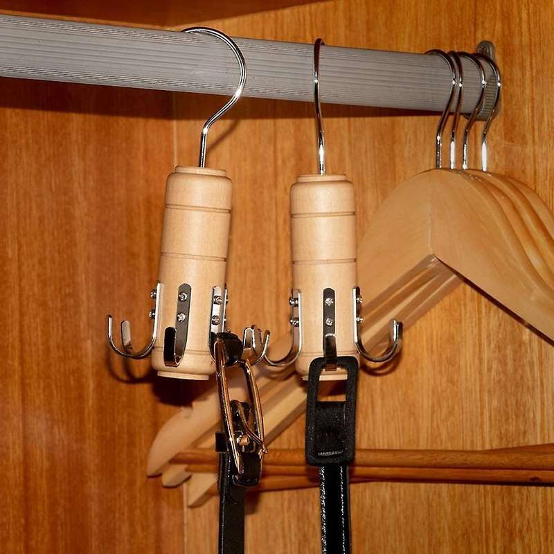 2pcs Wooden Belt Tie Rack Scarf Hanger for Closet, 6 Hooks