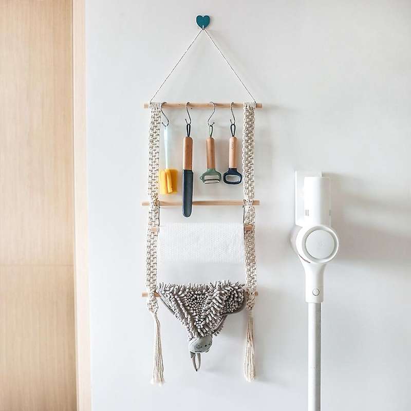 Wall Hanging Shelf, Handmade Cotton Woven Rope Bohemian Shelves