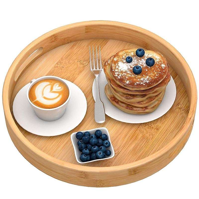 Round Serving Tray with Handles - Wooden Tray 11.81 Inch X 1.57 Inch