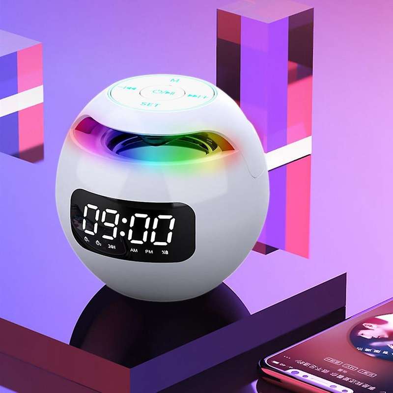 Wireless Bluetooth Speaker Sound Box Clock Alarm with Mic White