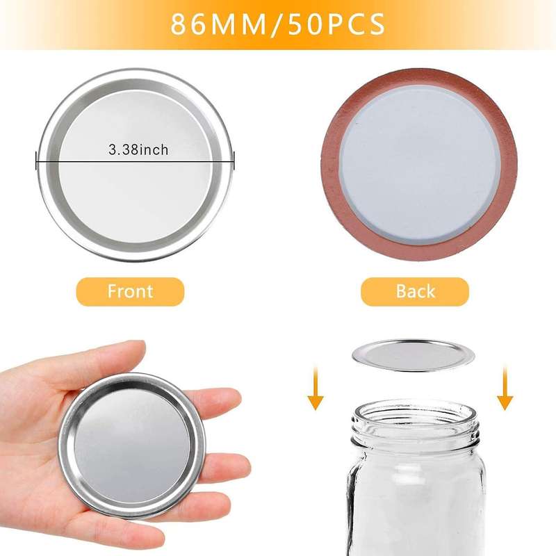 50 Pcs Wide Mouth 86mm Mason Jar Lids,reusable Silverwith Seals Rings