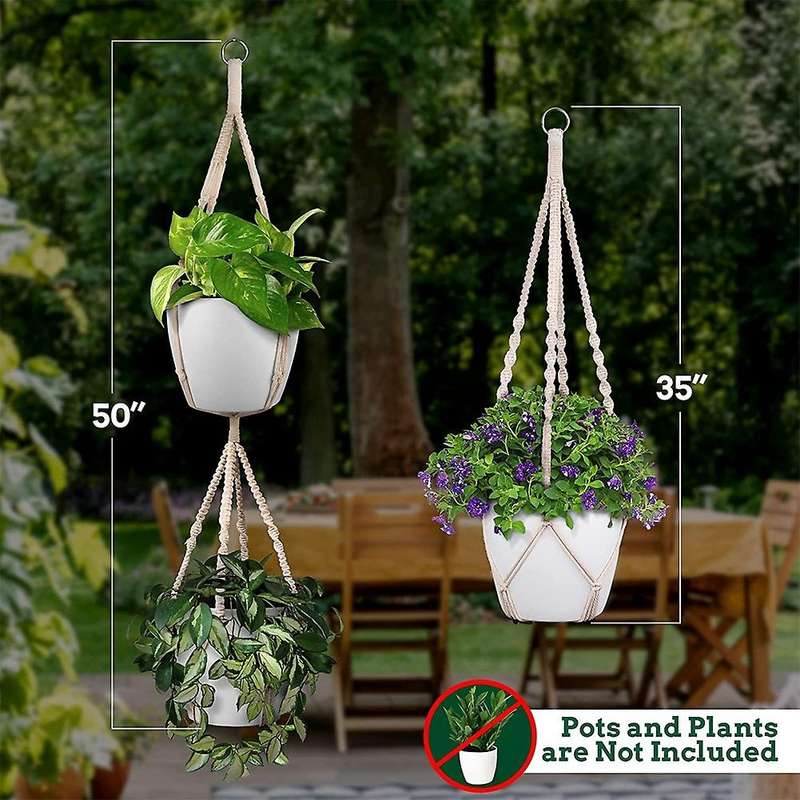 Plant Hangers Indoor Macrame Plant . Single Tier Plant Macrame 2 Pcs