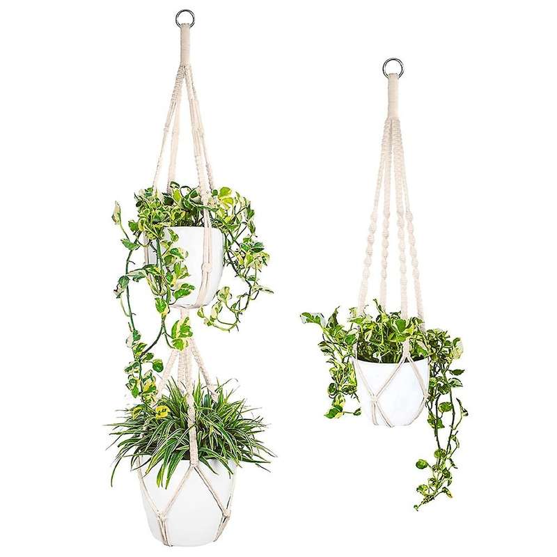 Plant Hangers Indoor Macrame Plant . Single Tier Plant Macrame 2 Pcs