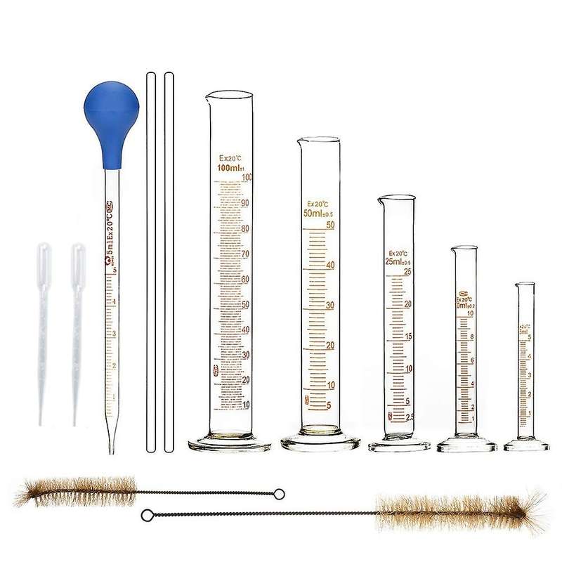 Glass Measuring Cylinders In with Pipettes/stirring Rods/clean Brush