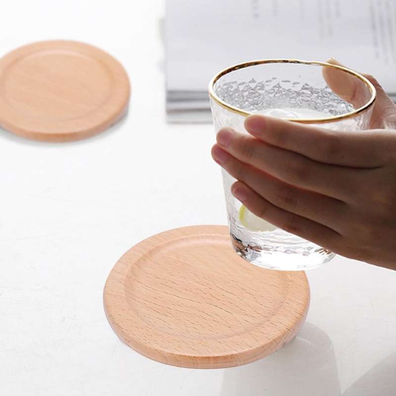 Coffee Cup Wooden Coaster Beech Round Insulation Pad Solid Wood