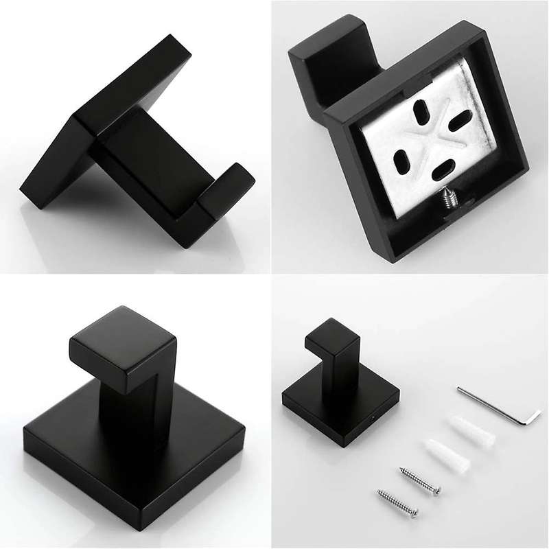 2 Pack Matte Black Stainless Steel Bathroom Rust Proof Towel Hook