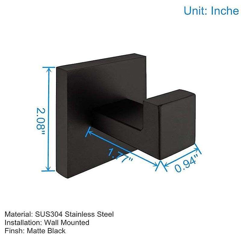 2 Pack Matte Black Stainless Steel Bathroom Rust Proof Towel Hook
