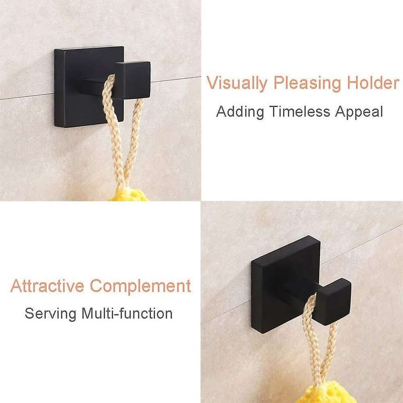 2 Pack Matte Black Stainless Steel Bathroom Rust Proof Towel Hook