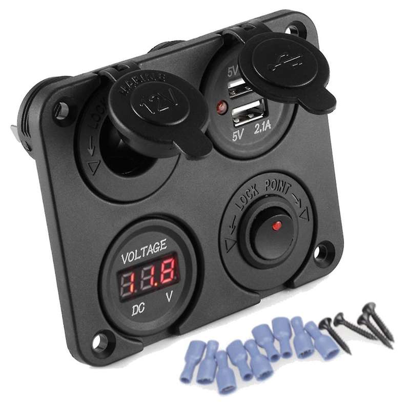 Dc 12v-24v Car Boat Socket Dual Usb Charger Voltmeter Switch Panel