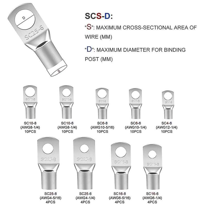 132pcs Battery Terminal Connectors,4 6 8 10 Gauge Wire Connectors