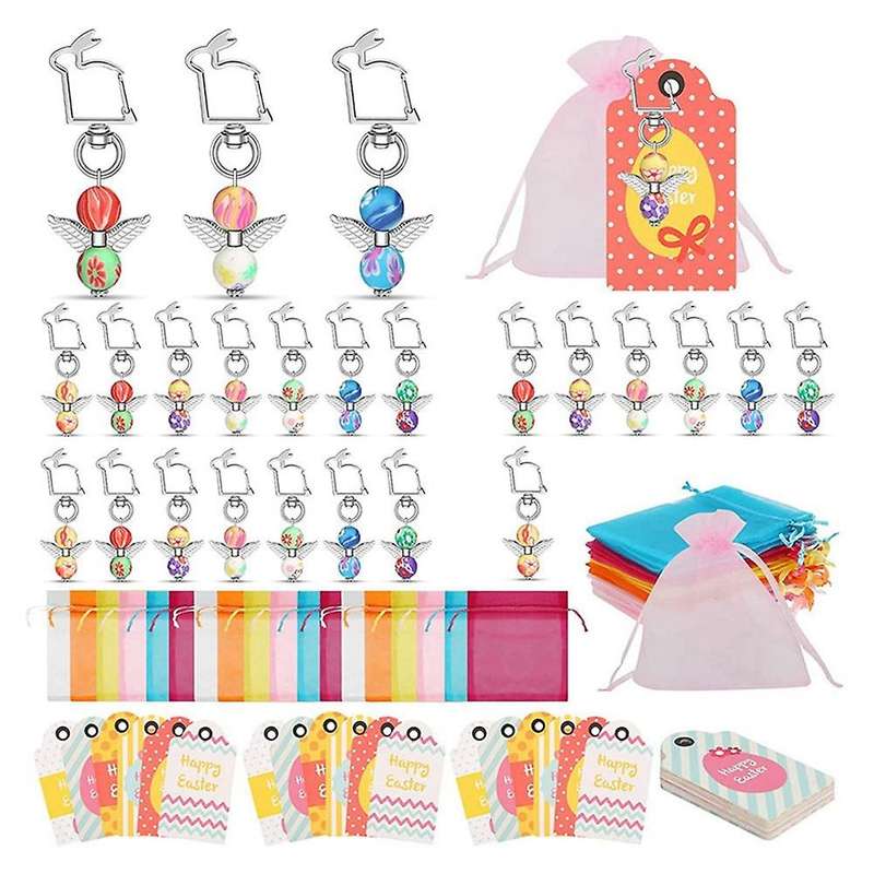 24pc Easter Decorations Rabbit Shape Guardian Angel Keychain Handmade