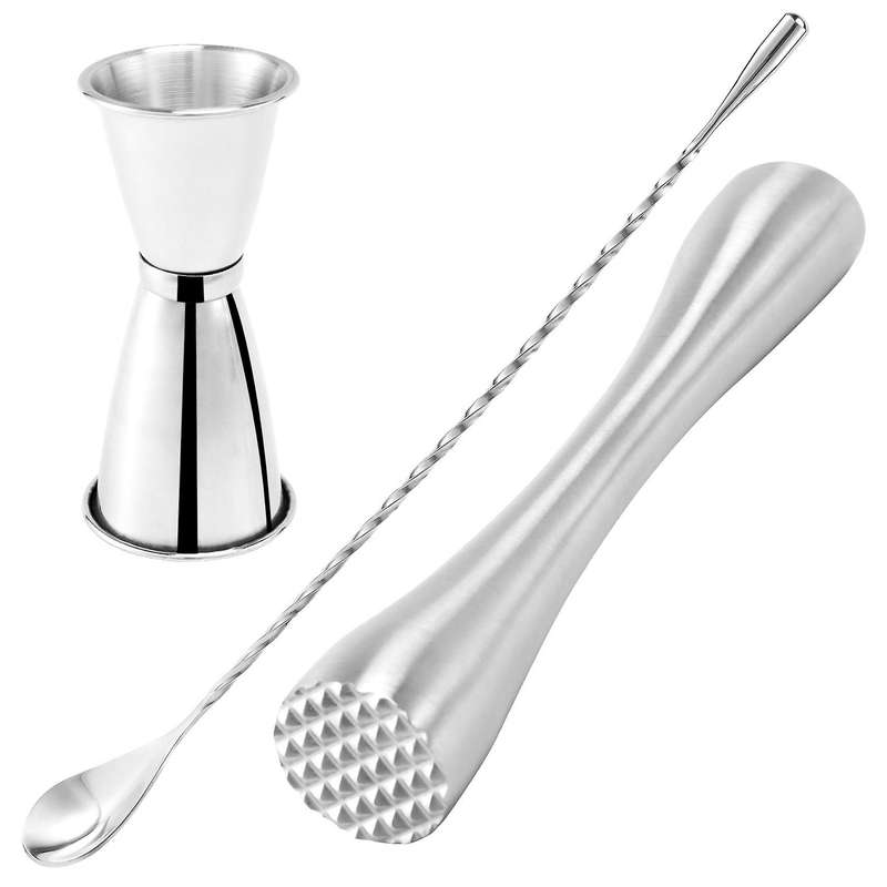 Cocktail Shaker Set, Stainless Steel Cocktail Muddler
