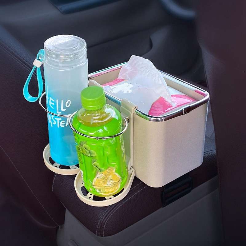 Car Armrest Storage Box Water Cup Holder Black