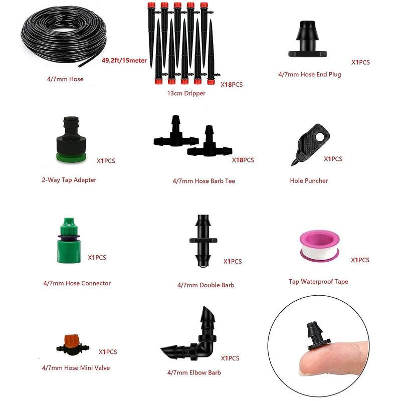 49.2ft 1/4inch Hose Drip Irrigation System Kit Mini Flow Dripper