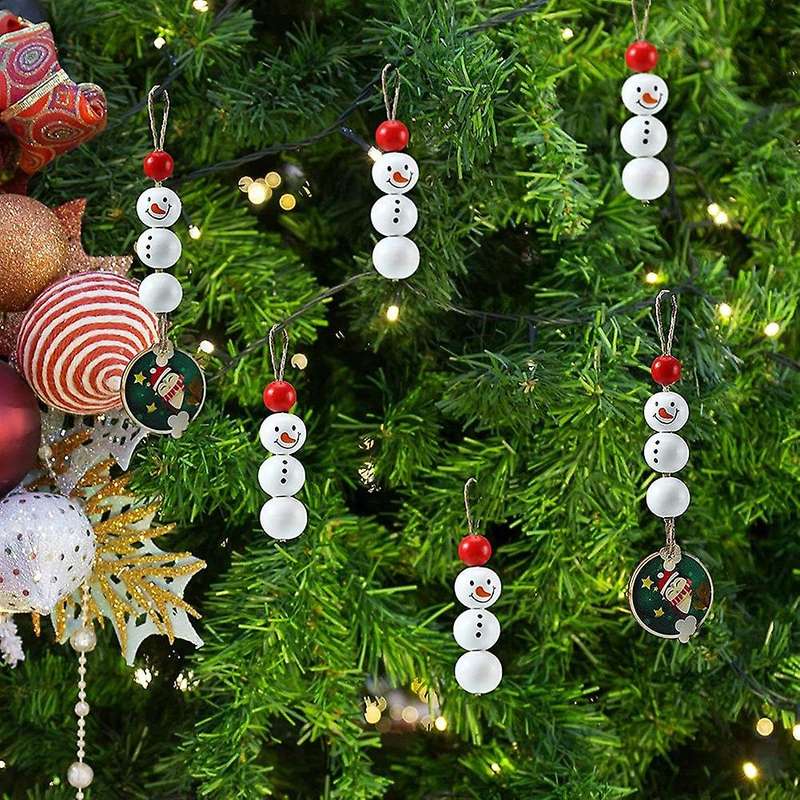 160 Pcs Christmas Snowman Wooden Beads for Diy Craft Decoration