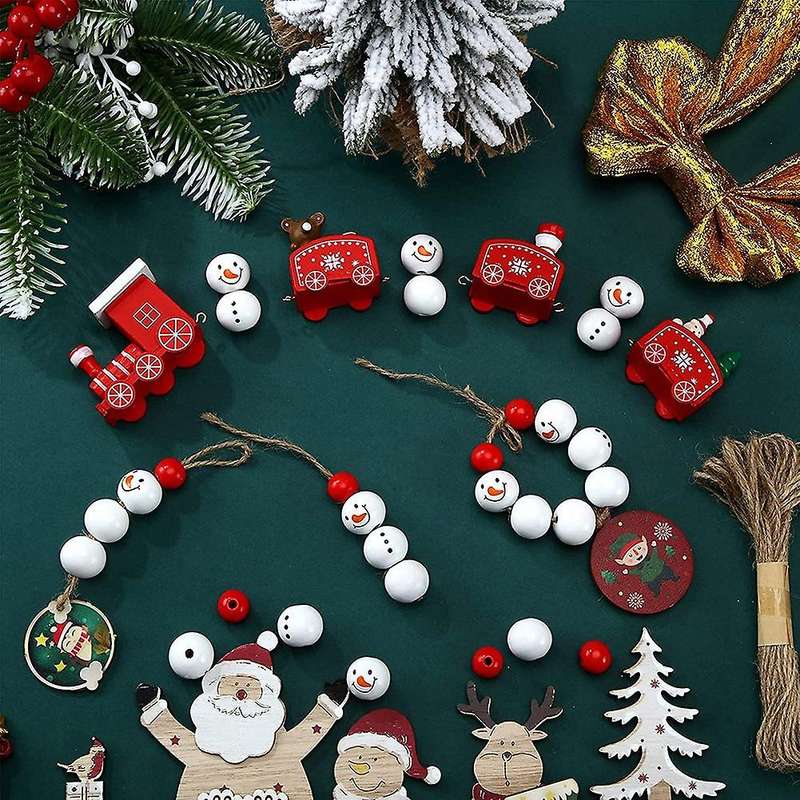 160 Pcs Christmas Snowman Wooden Beads for Diy Craft Decoration