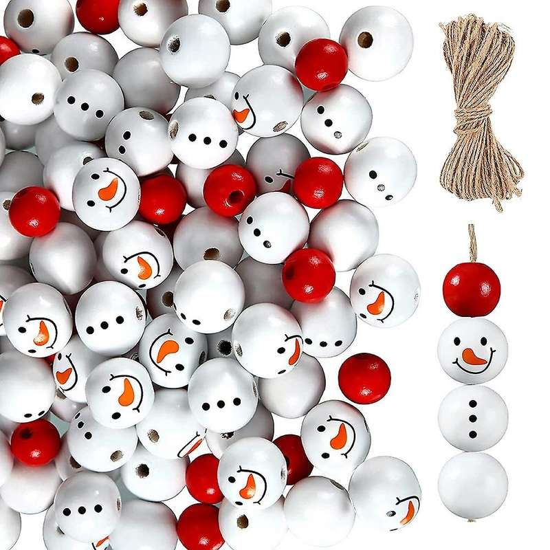 160 Pcs Christmas Snowman Wooden Beads for Diy Craft Decoration