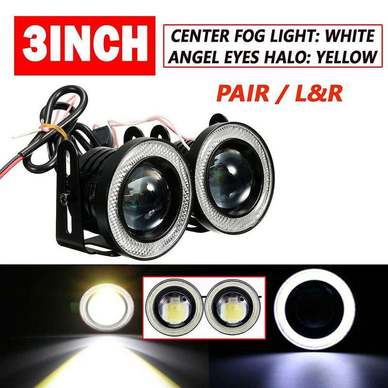 Universal 3 Inch Cob Led Drl Round Driving Lights White+yellow 2pcs