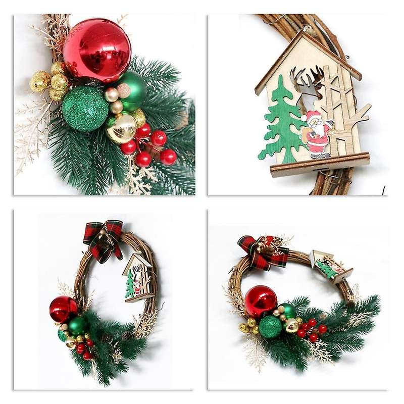 Artificial Christmas Ball Wreath with Pine Berries Wooden House