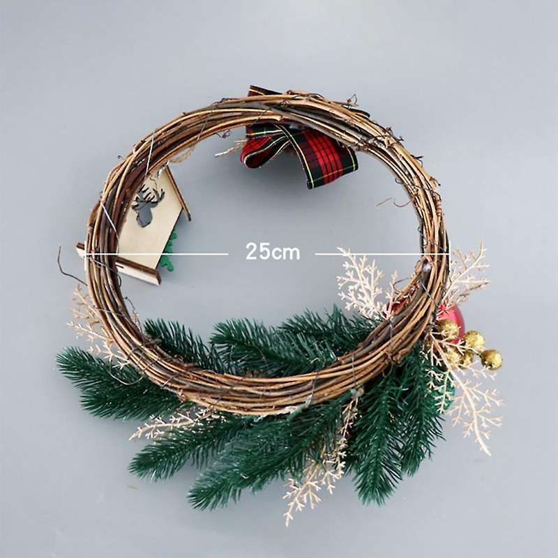 Artificial Christmas Ball Wreath with Pine Berries Wooden House
