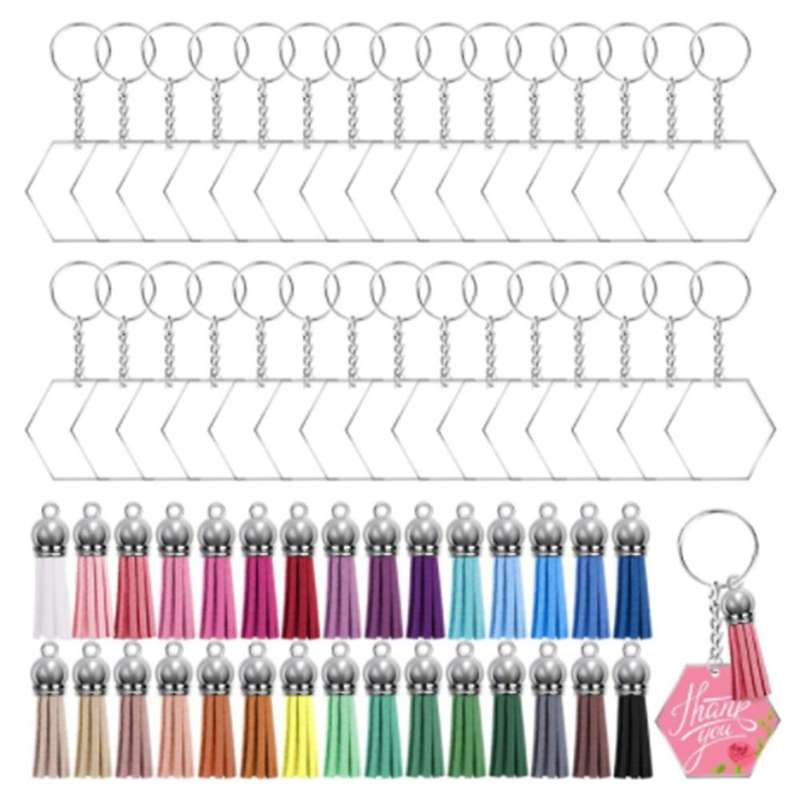 120pcs Acrylic Clear Keychain Set Acrylic Keychain Blank Leather