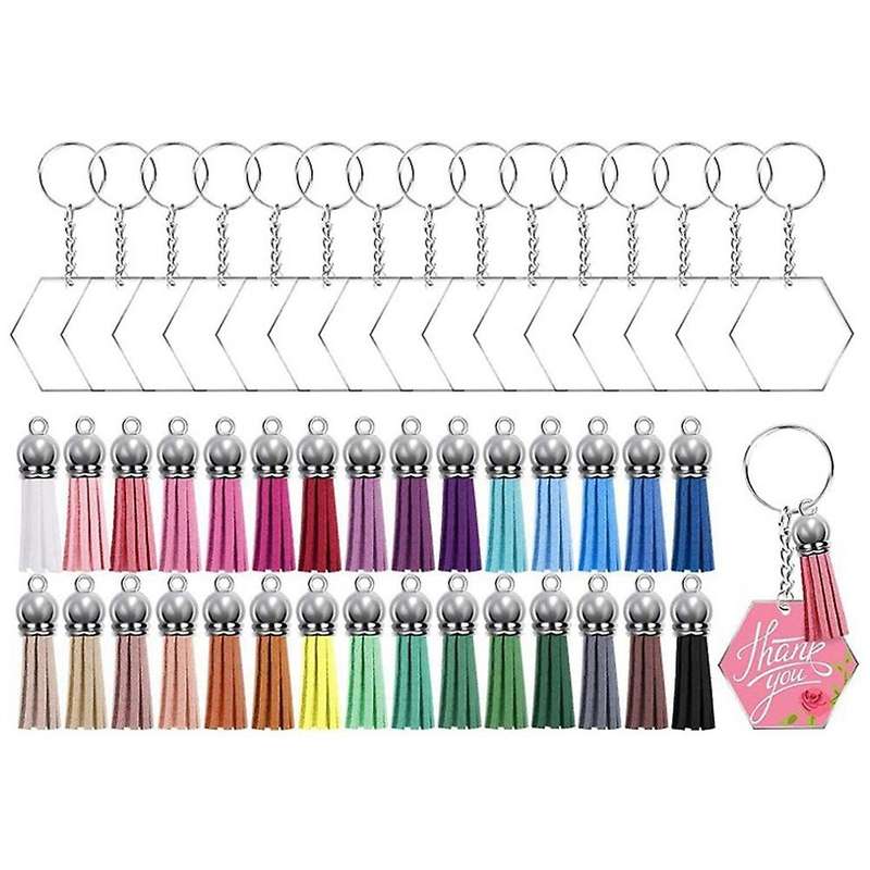 120pcs Acrylic Clear Keychain Set Acrylic Keychain Blank Leather
