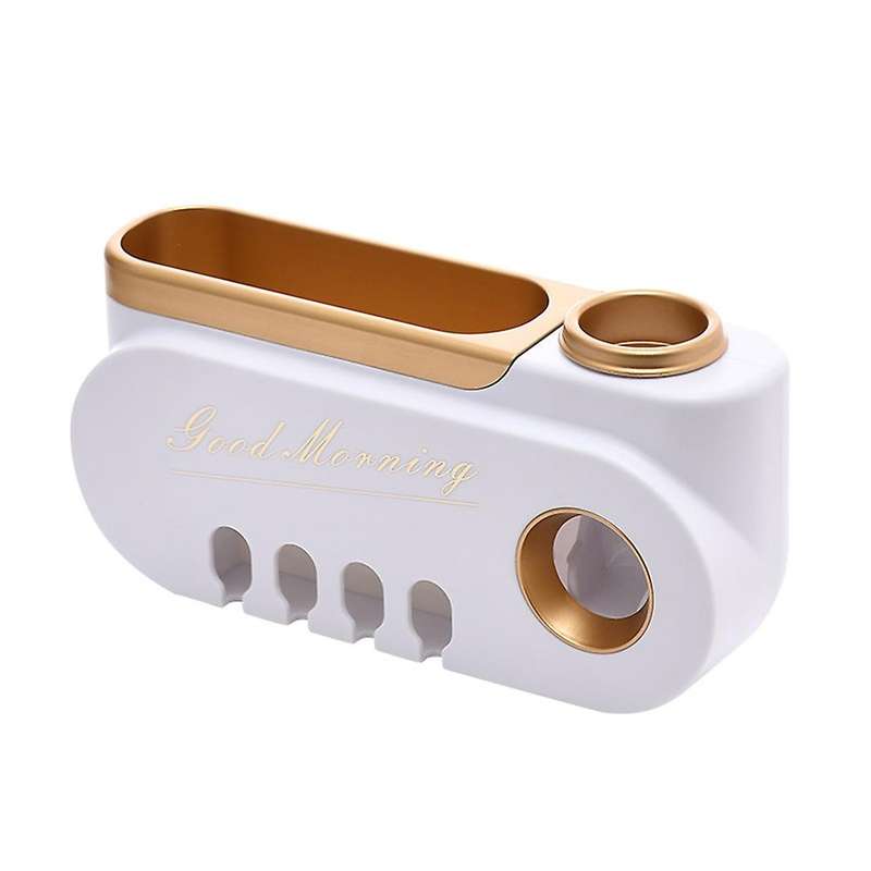 Hanging Toothbrush Holder Automatic Toothpaste Squeezer (white Gold)