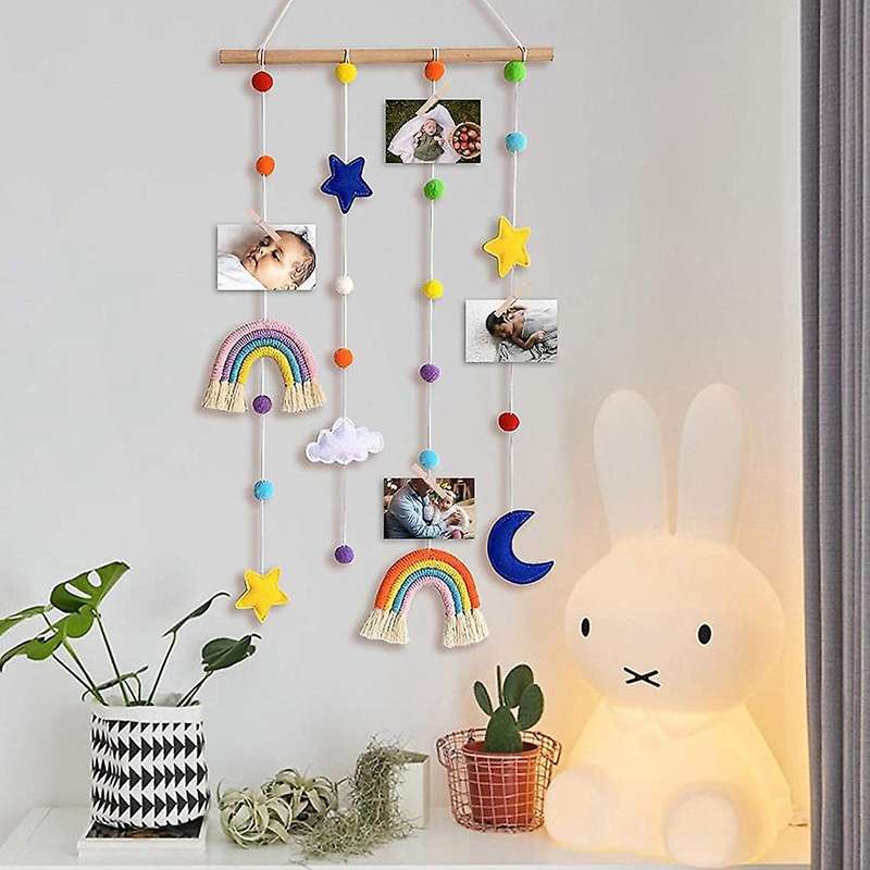 Colorful Ball Wall Hanging Photo Organizer with 25 Wood Clips