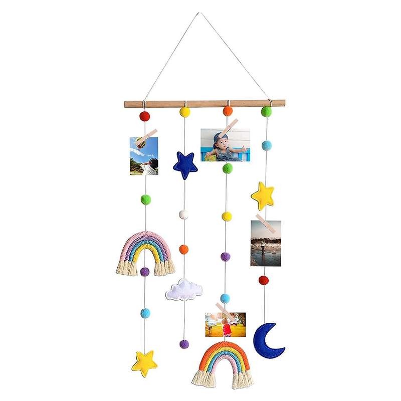 Colorful Ball Wall Hanging Photo Organizer with 25 Wood Clips