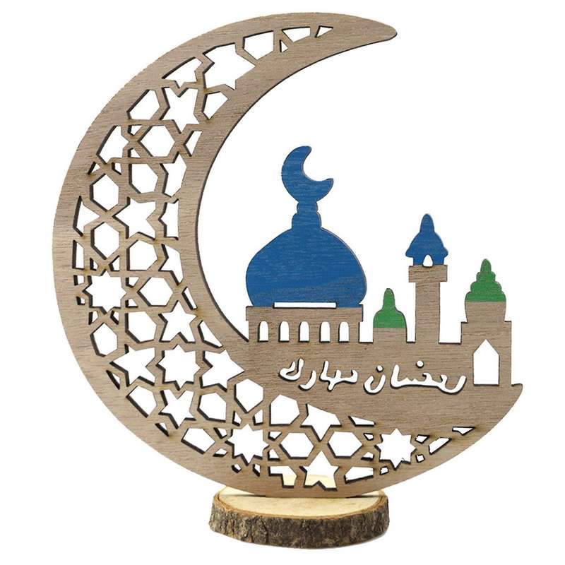 4pcs Wooden Handicraft Ornaments Eid Al-fitr Festival Moon Desktop