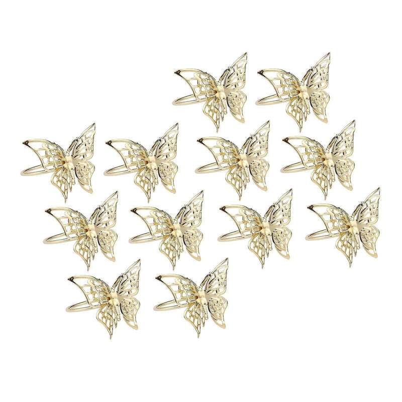 12pcs Gold Butterfly Napkin Ring Napkin Buckle Hotel Table Decoration