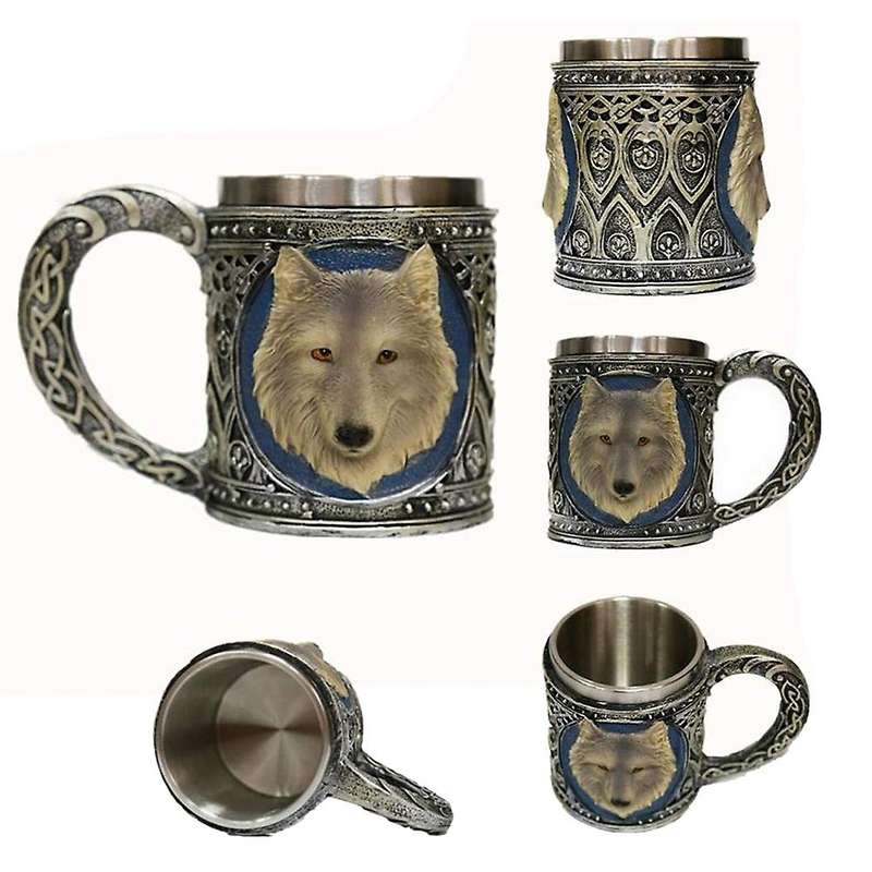 Wolf Head Stainless Steel Resin Beer Juice Milk Water Cup Home Office