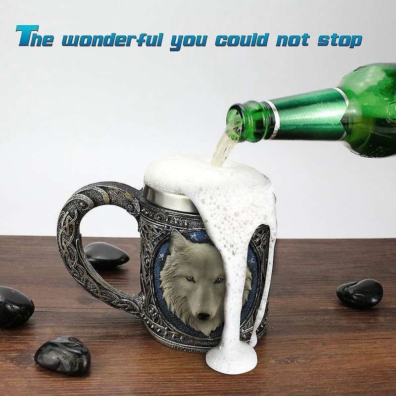 Wolf Head Stainless Steel Resin Beer Juice Milk Water Cup Home Office