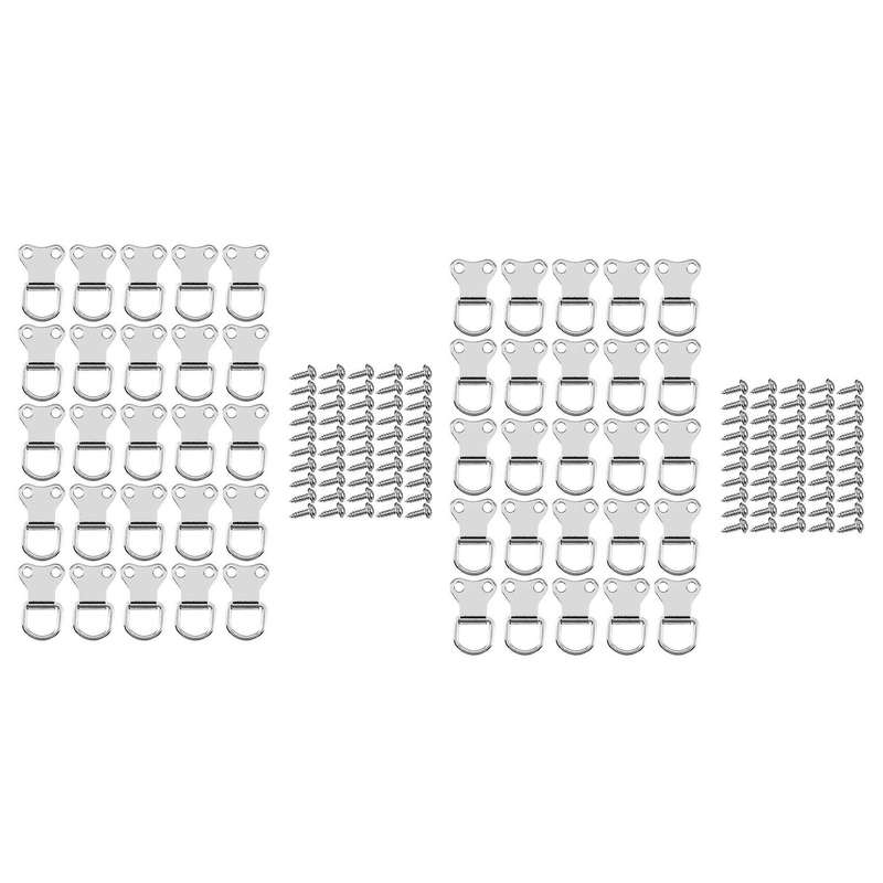25 Pcs D-ring Hanging Hooks Double Hole Hangers with Screws Silver