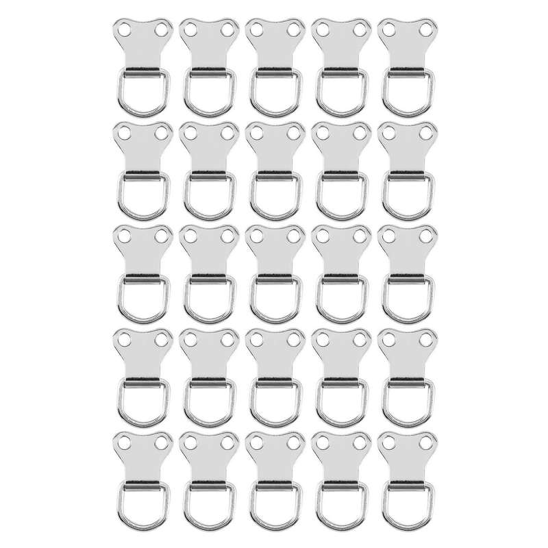 25 Pcs D-ring Hanging Hooks Double Hole Hangers with Screws Silver