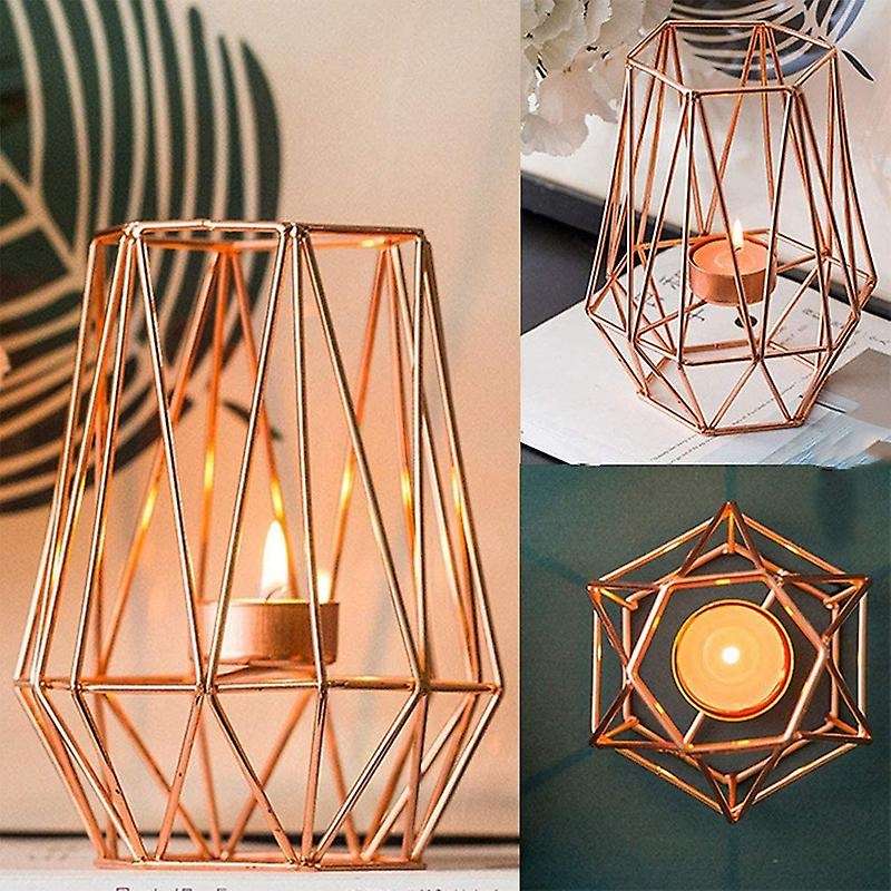 Tealight Candle Holders, 2 Pack Rose Gold Geometric Candle Holders