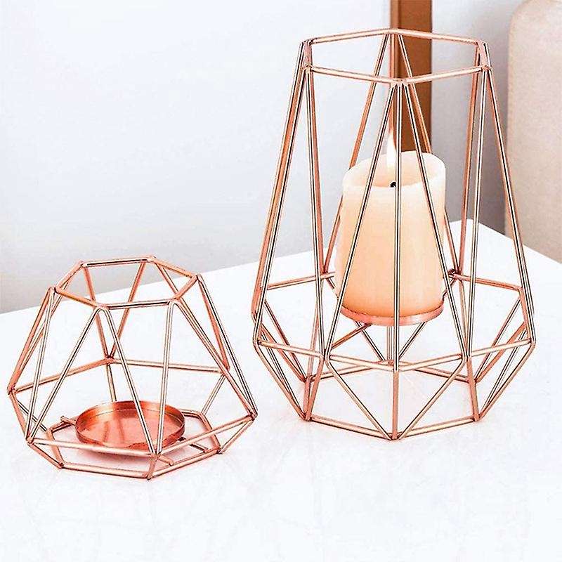 Tealight Candle Holders, 2 Pack Rose Gold Geometric Candle Holders