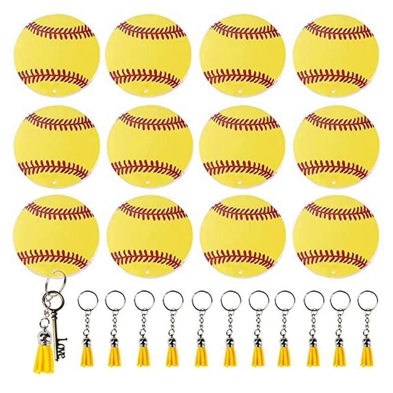 48pcs Softball Acrylic Keychain Blanks Kit,12 Softball Keychain ,b