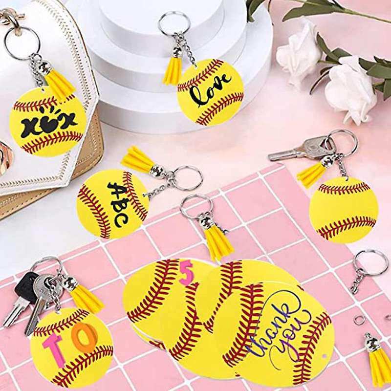 48pcs Softball Acrylic Keychain Blanks Kit,12 Softball Keychain ,b