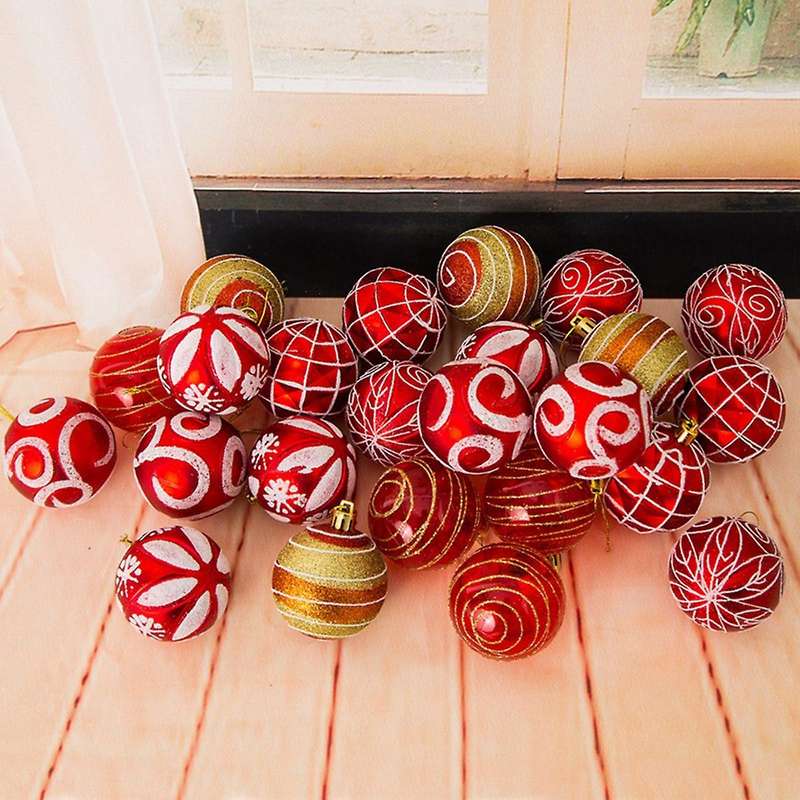 Christmas Tree Decorations 6cm 24 Buckets Of Painted Balls Red Gold