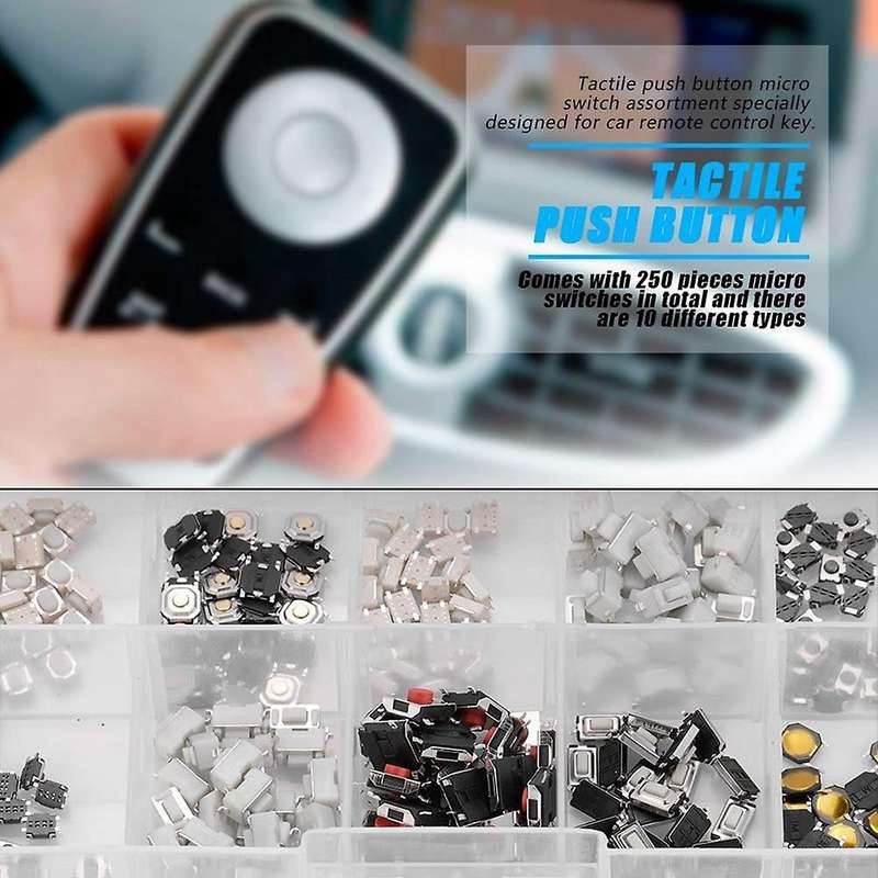 250pcs Tactile Push Button Switch Miniature Tactile Assortment Kit