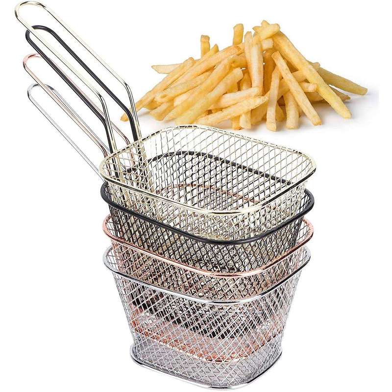 4pcs/set Frying Basket Stainless Steel Square Fried Food Filter Net