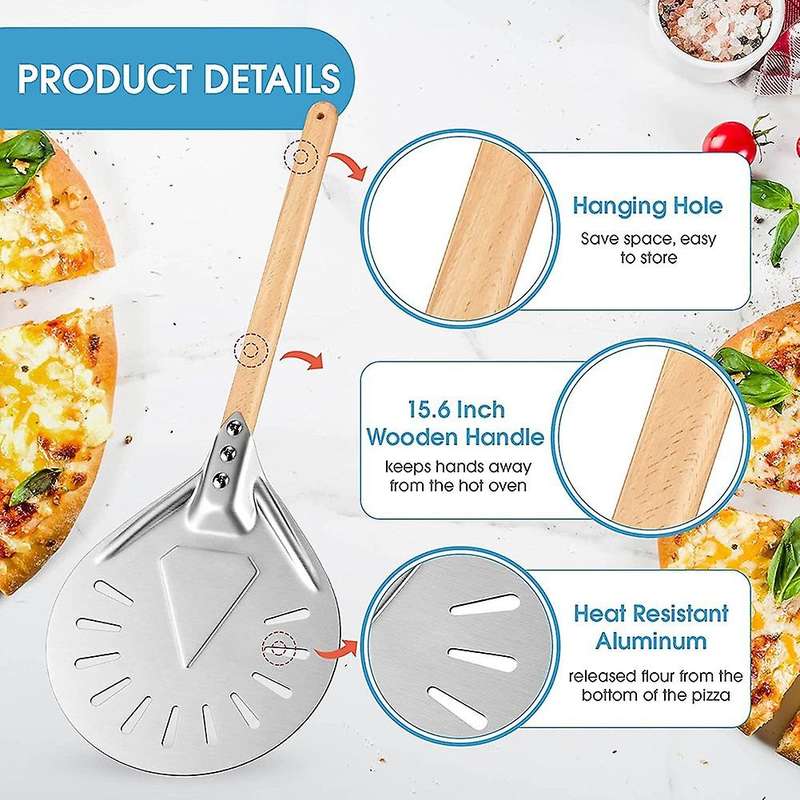 Aluminum Pizza Peel and Detachable Wooden Handle Pizza Paddle A