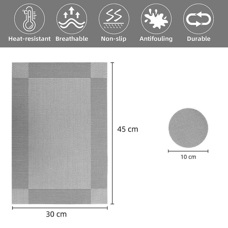 12pcs Placemats Non-slip Washable for Table 45x30cm(silver-gray)