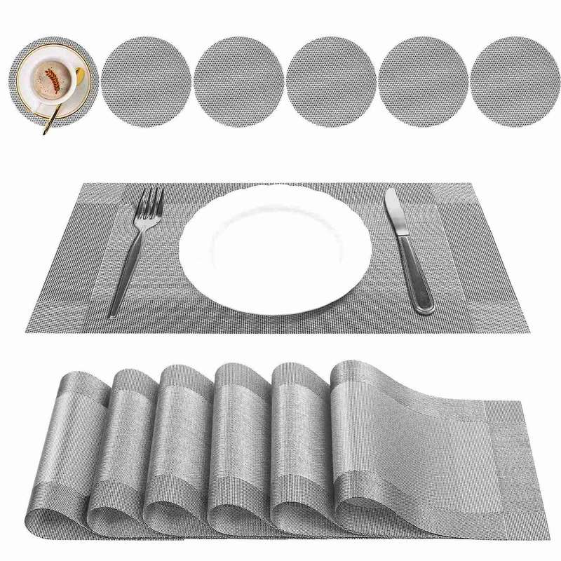 12pcs Placemats Non-slip Washable for Table 45x30cm(silver-gray)
