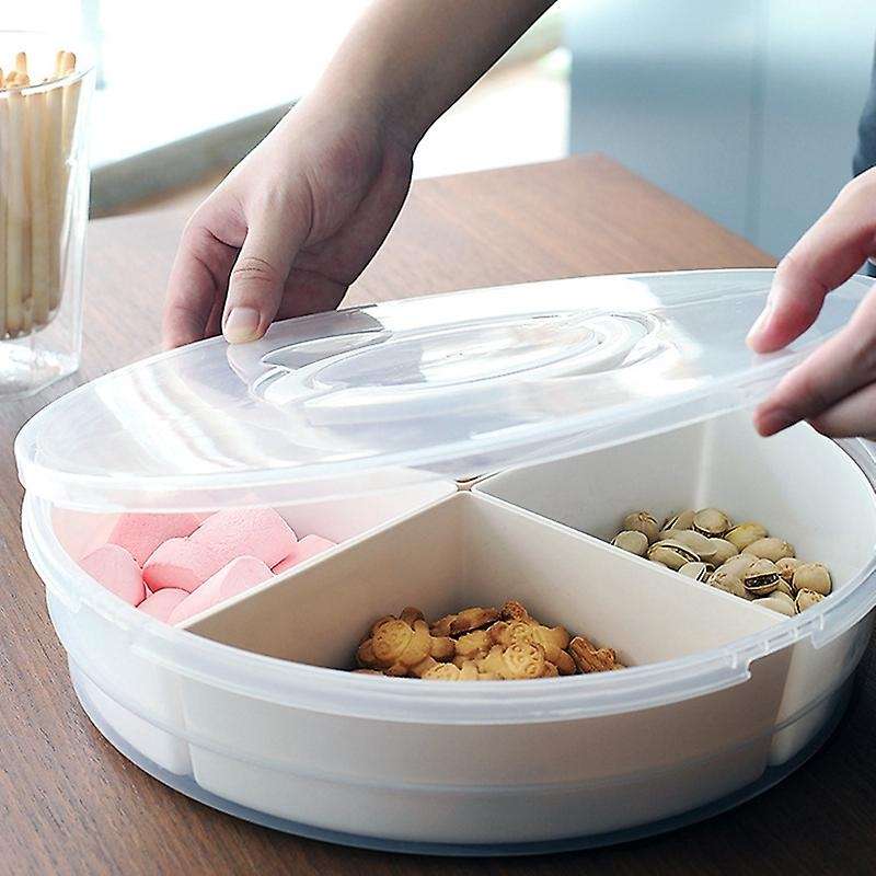 4-compartment Vegetable Tray Snack Storage Box with Lid Fruit