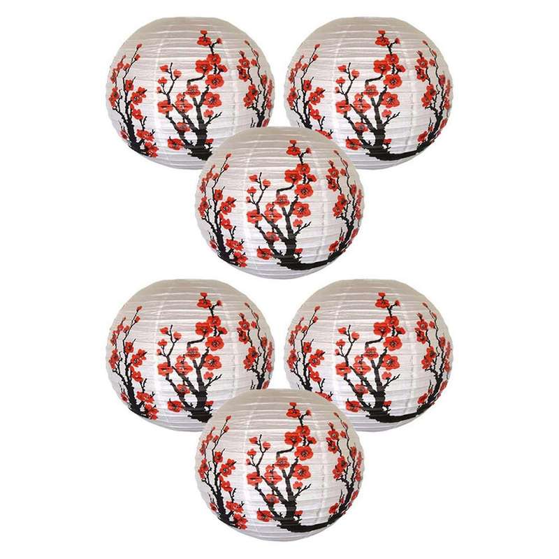 Set Of 6 Red Sakura(cherry)flowers White Color Lamp 16 Inch