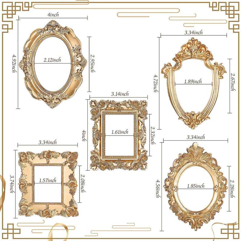 5pcs Vintage Resin Picture Frame Wall Hanging Holiday Hotel Decor