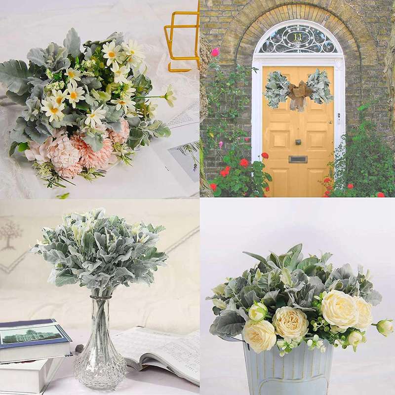 12pcs Artificial Flocked Lambs Ear Leaves Stems 13 Inch Flocked Dusty